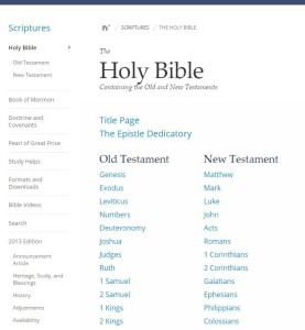 Holy Bible page on scriptures site on LDS.org