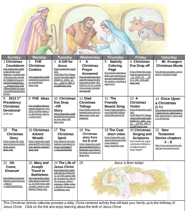 Family Activity Christmas Calendar LDS365: Resources from the Church