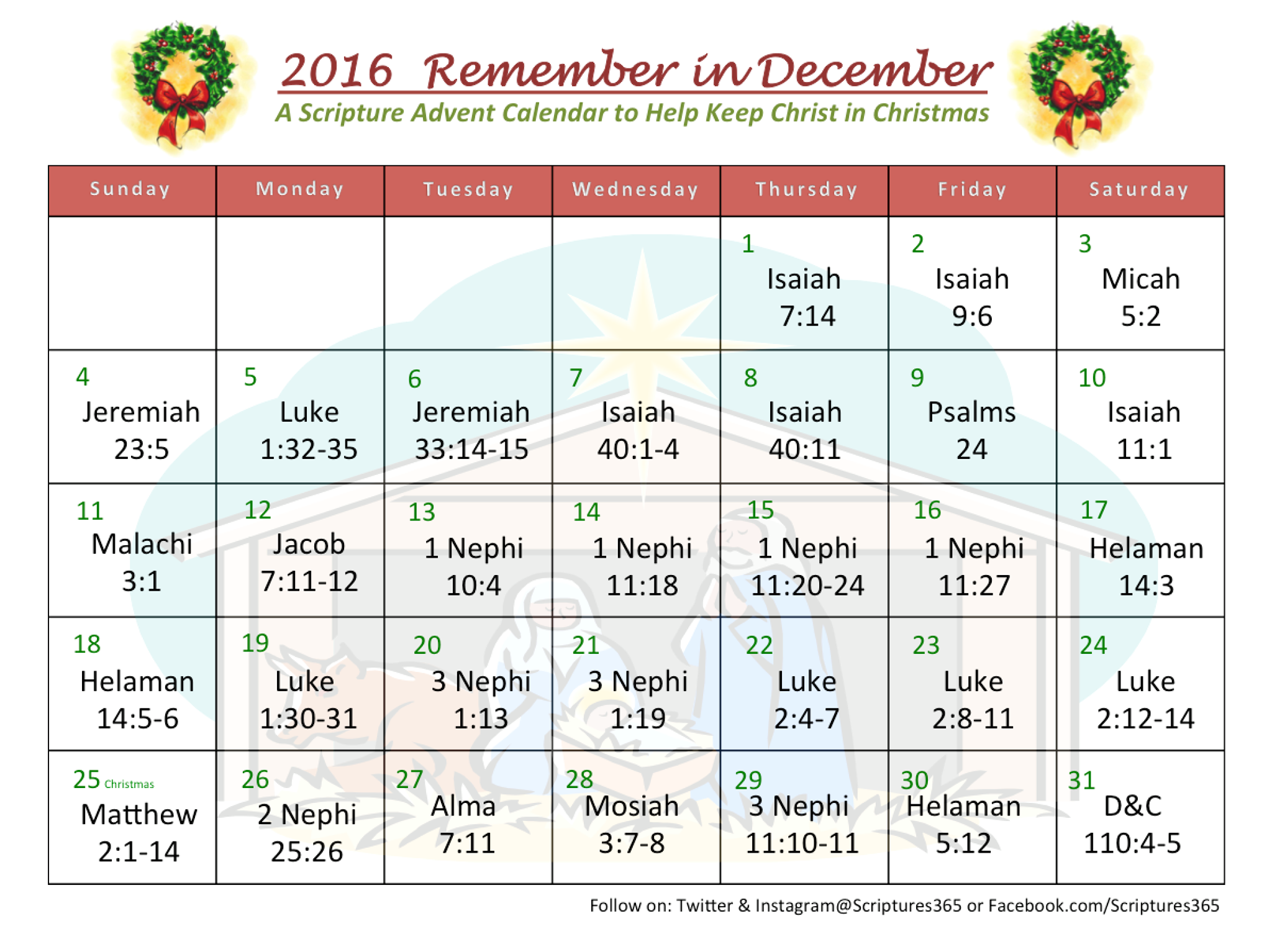 ScriptureaDay Advent Calendar for December LDS365 Resources from