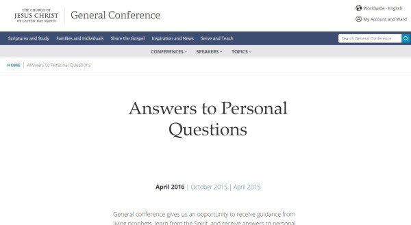Answers to Personal Questions from LDS General Conference