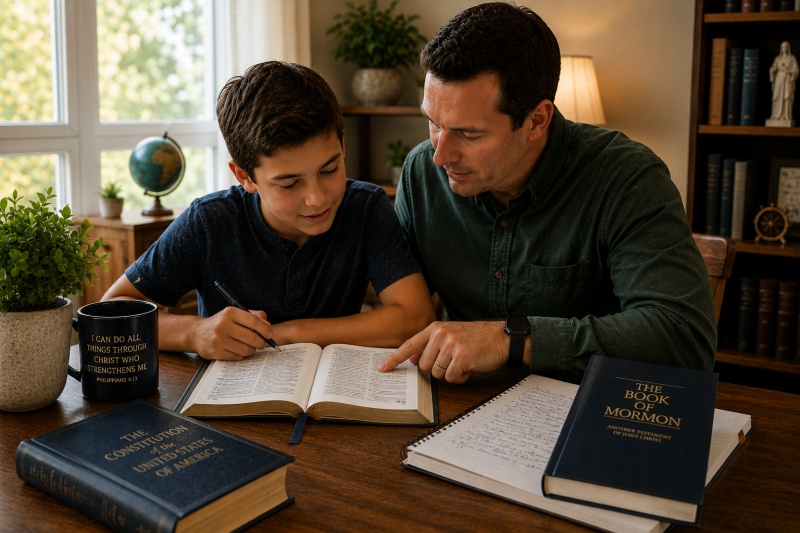 father-son-studying